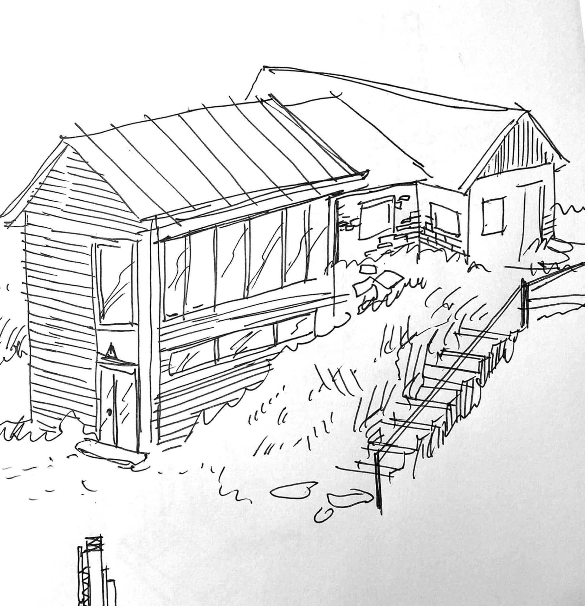 A sketch of the addition and its proportion with the existing building.